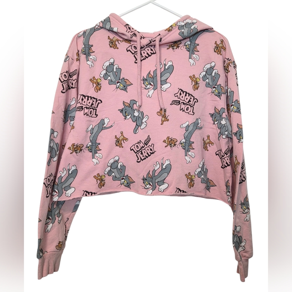 Tom and Jerry Pink Cropped Hoodie - Picture 3 of 10